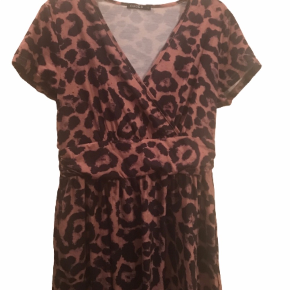 **sale**Ouges leopard print midi dress short sleeves casual